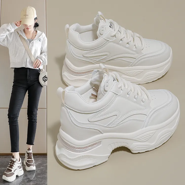 内增高女鞋2025春秋季新款小个子8cm软底运动鞋厚底老爹鞋显脚小