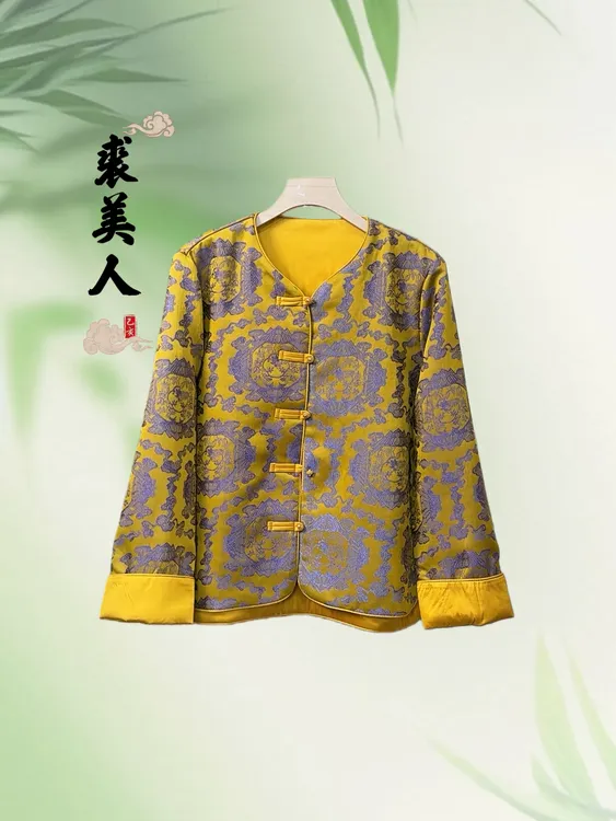 （6585常）冬季提花短款中式厚款上衣加绒加厚款时尚圆领唐装