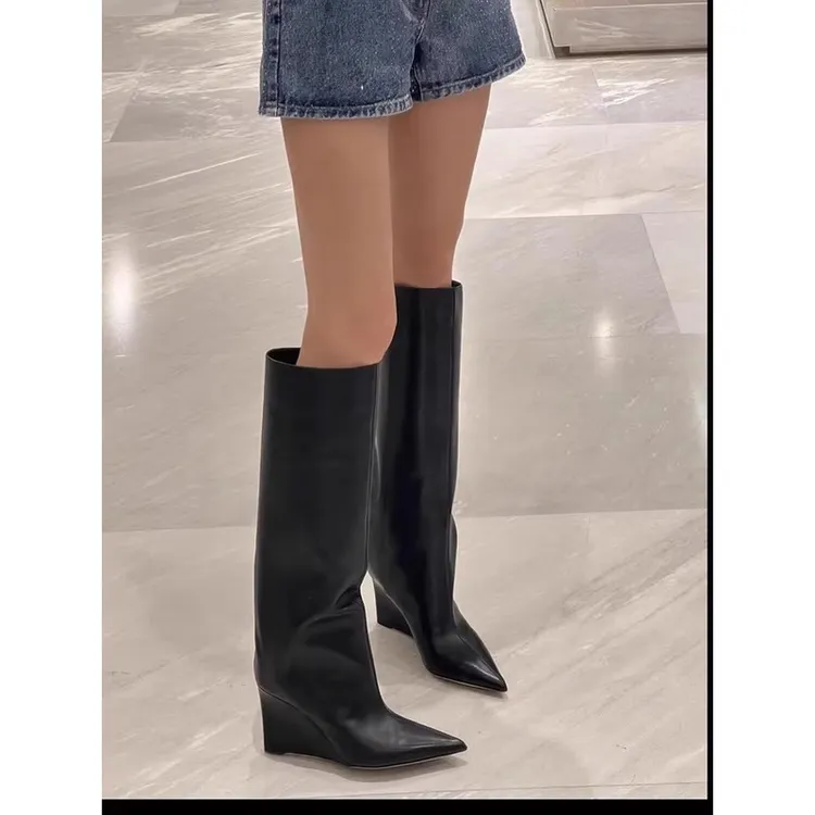 【韩国JTG&Shoes官方正品】明星同款Burning~复古真皮高跟骑士靴