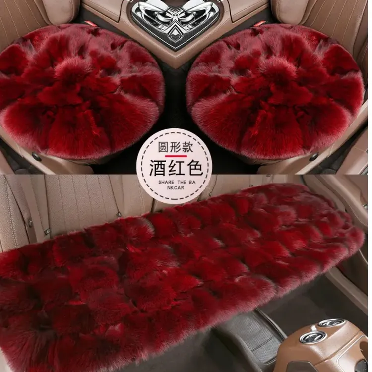 真狐狸毛汽车坐垫皮毛一体座椅垫狐狸头皮草圆形坐垫无靠背车坐垫