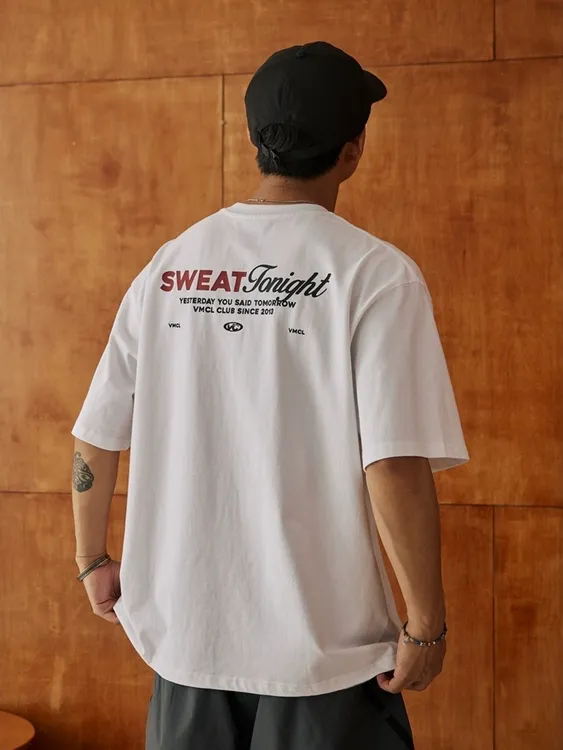 330克双纱重磅凉感纯棉短袖T恤男士国潮休闲情侣夏季美式宽松半袖