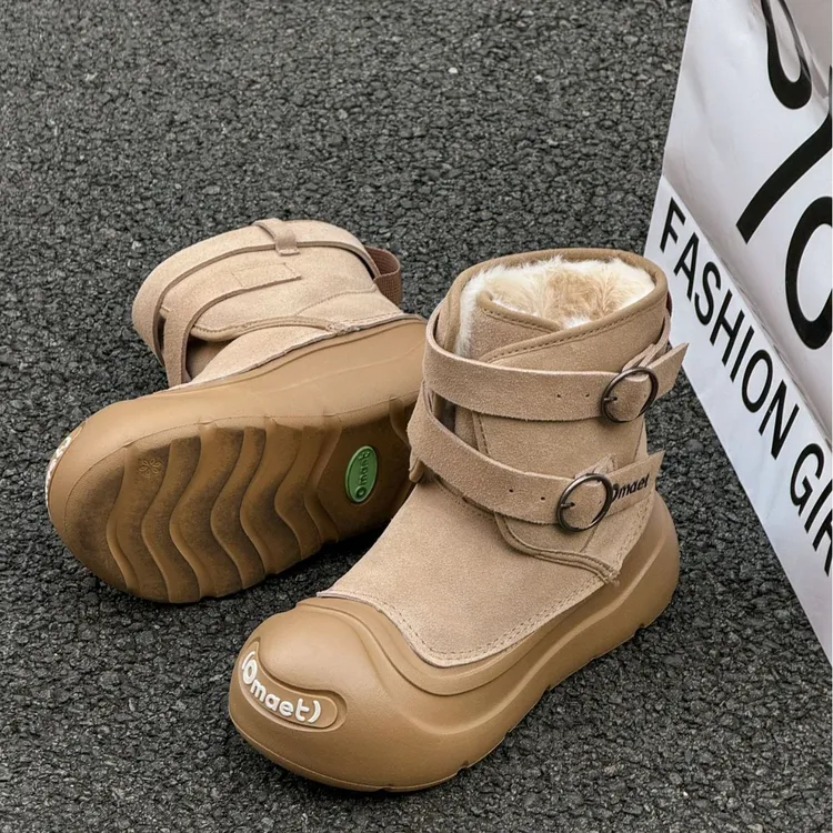 丑萌大头情侣雪地靴男女款冬季加绒加厚东北开口笑大棉鞋防滑靴子