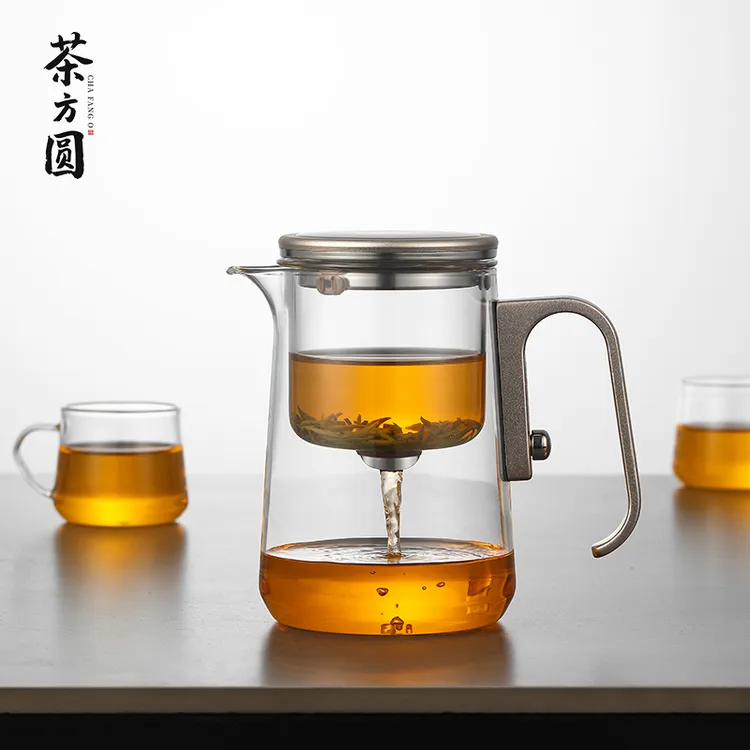 茶方圆铝金属免按压玻璃泡茶壶茶具2026新款磁吸飘逸杯茶水分离泡茶杯一键过滤商品图