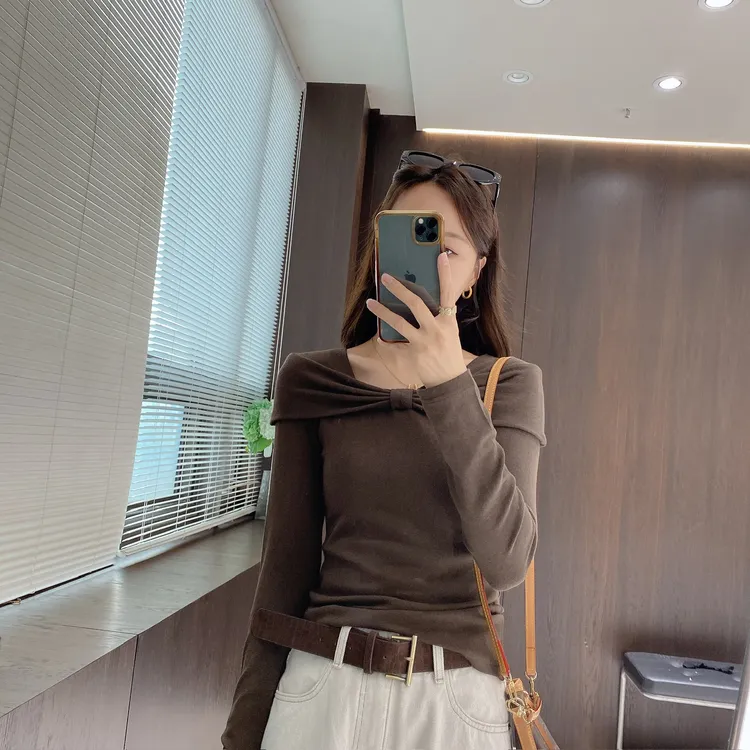 IMFLY金小金自制女装 T恤DYW9676蝴蝶结一字肩修身洋气衣服女上衣