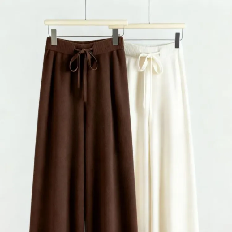 纯羊毛针织阔腿裤直筒裤女秋冬白色加厚窄版高腰垂感外穿拖地长裤