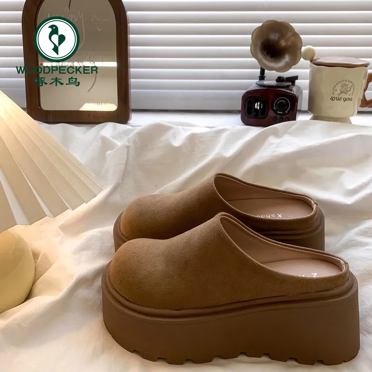 啄木鸟勃肯包头半拖鞋女外穿2025春季新款厚底增高矮子懒人穆勒鞋