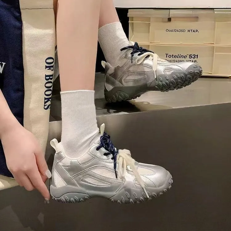 夏季女子低帮系带橡胶底小白鞋厚底时尚百搭透气女式休闲夏季拖鞋