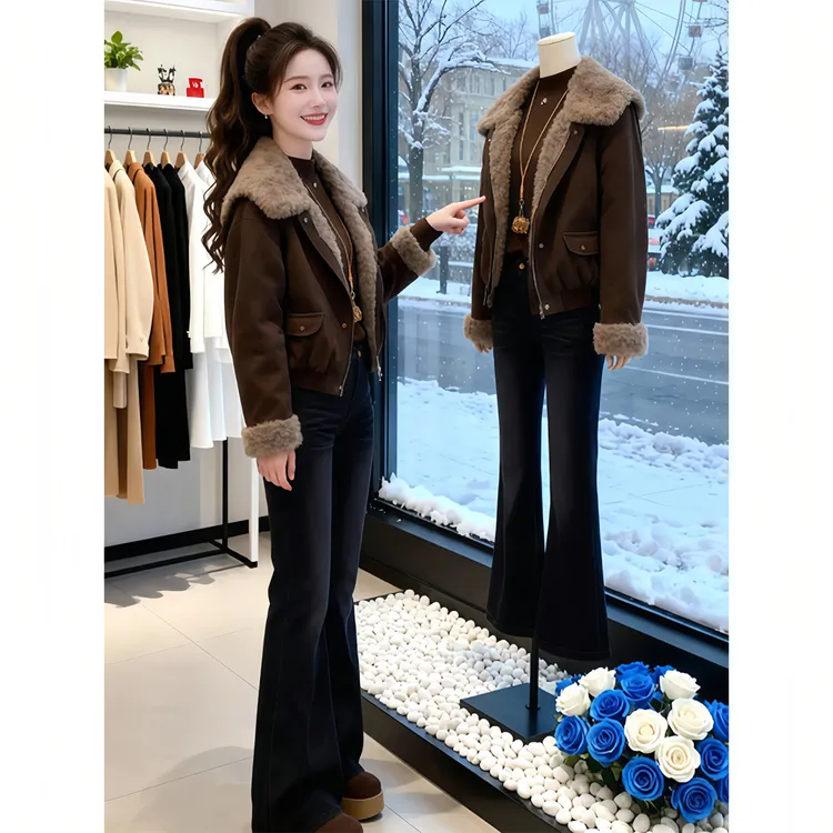 霖优【克伯拉德】洋气今年流行冬季显瘦网红爆款外套加厚保暖毛毛女