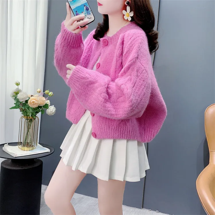 温柔风复古麻花圆领针织开衫女春季2025新款软糯加厚毛衣外套上衣