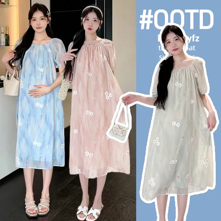 孕妇装夏装连衣裙2026新款中长款时尚小清新减龄孕妇裙子宽松显瘦