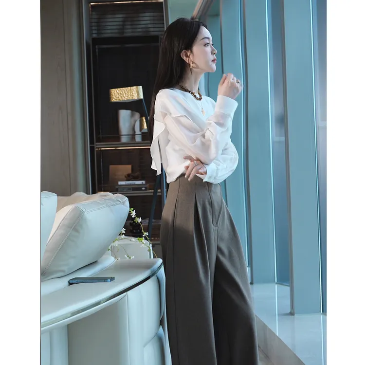 MIERSEOUR鎏金系列 【质感波士顿】日常气质高腰直筒百搭休闲裤7565