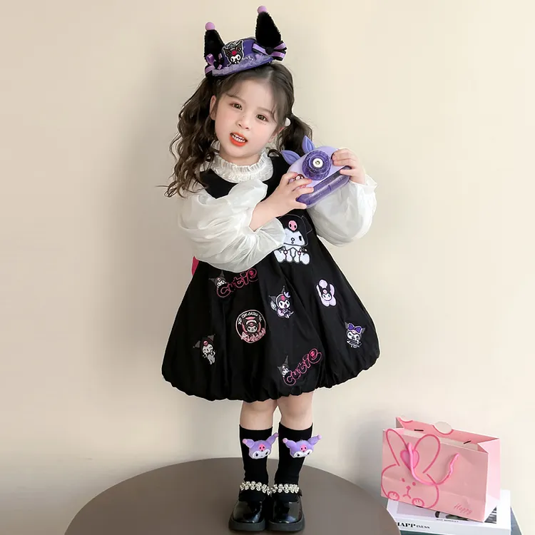 女童连衣裙春秋新款洋气儿童库洛米背心裙套装女宝宝春装灯笼裙子