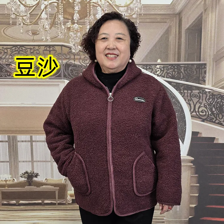 中老年女装连帽简约保暖宽松外套加大妈妈装FX666