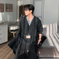 一轩轩轩【暗夜花絮】秋季超好看慵懒风男士假两件针织衫毛衣68930