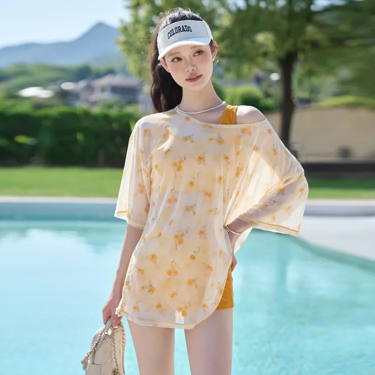 绝美小清新分体三件套泳衣女遮肉保守微胖女孩2025年级感时尚泳装