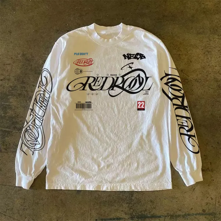 美式高街复古秋季重磅260g纯棉新款印花赛车休闲男女宽松长袖T恤