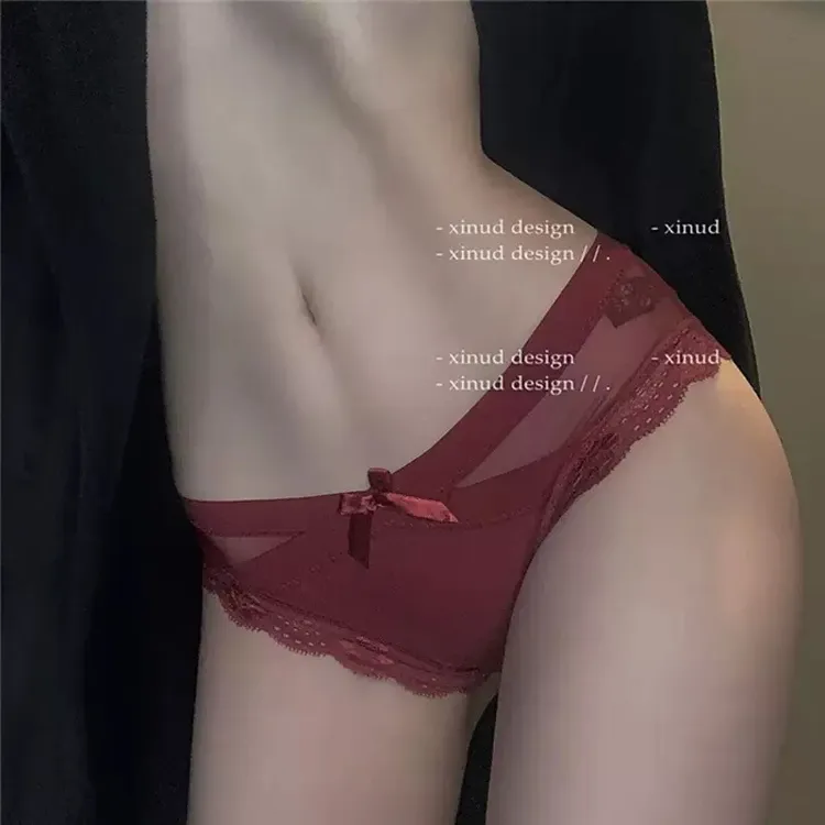 温婉百媚~Yi Nian性感蕾丝边无痕低腰三角内裤女诱惑网纱透明