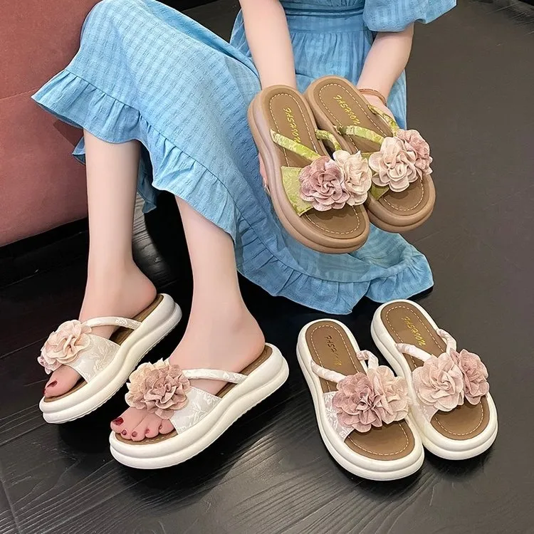 厚底夏季仙女风平跟防滑注压鞋凉鞋一字拖百搭圆头时尚
