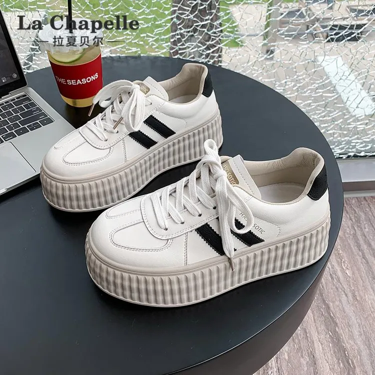 拉夏贝尔厚底德训鞋女鞋2025新款春季百搭小白鞋超火休闲运动板鞋