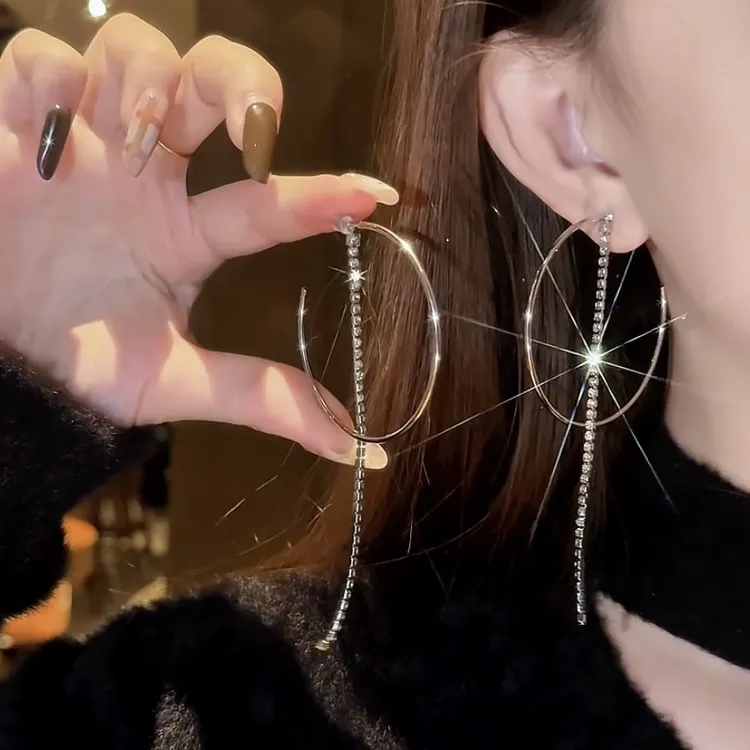 铜合金耳饰 韩系简约C形链条流苏耳环女气质个性独特耳钉耳饰