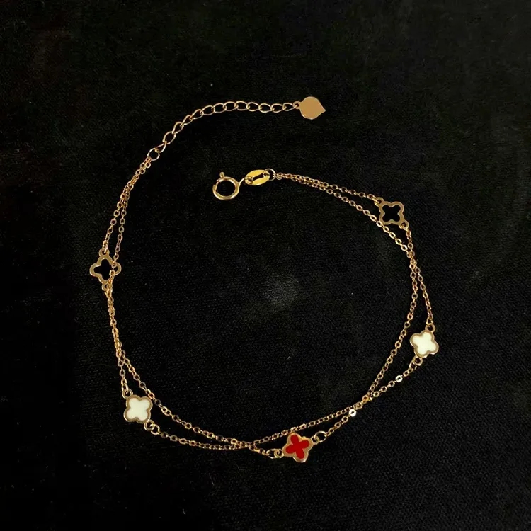 14k玫瑰金烤漆四叶草手链