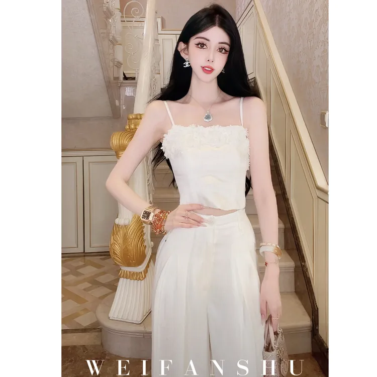 WEIFANSHU/魏凡舒【月光舒曼】夏季新款气质简约高级感吊带长裤套装