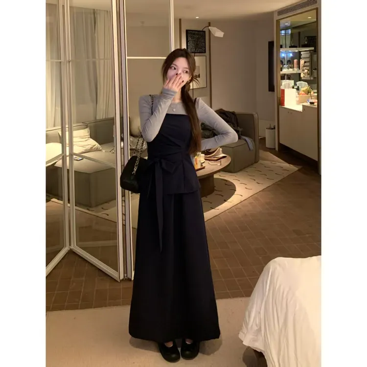 【暮色周末】秋季设计感小众显瘦简约上衣~精致吊带~半裙套装Y5268