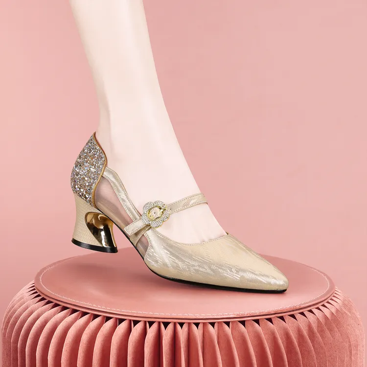 梵芮诗2025年新款春夏季尖头浅口时尚潮流女粗低跟单鞋-J1266