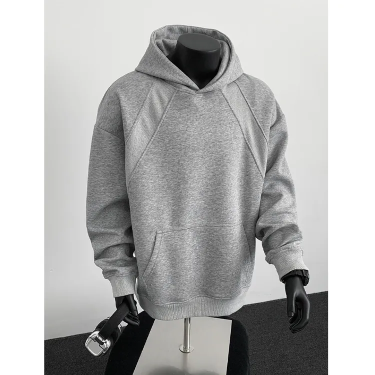 螺纹拼接cleanfit连帽卫衣男春秋美式重磅硬挺连帽衫休闲运动外套