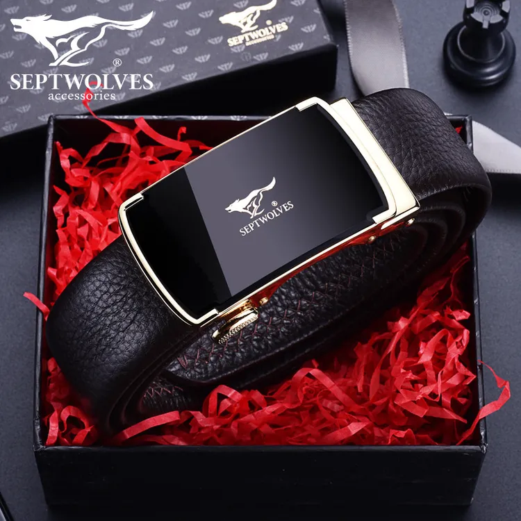 七匹狼皮带男真皮自动扣男士腰带年轻人商务头层牛皮正品新款裤带