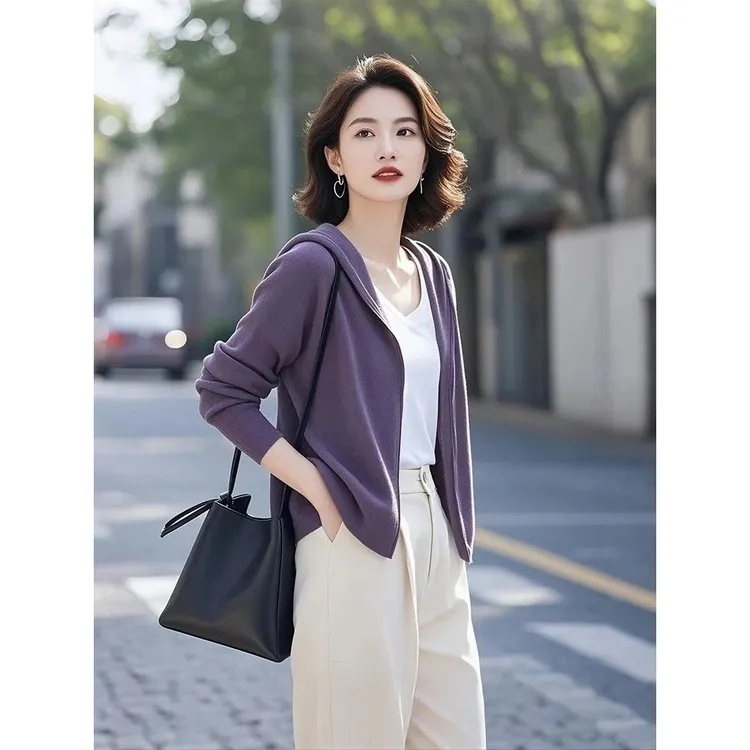 今年流行女装时髦洋气上衣独特漂亮连帽紫色卫衣外套春季2025新款