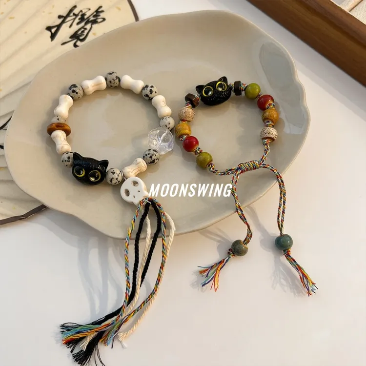 合金手链 可爱猫咪手绳情侣款陶瓷手链高颜值学生ins风小众设计感