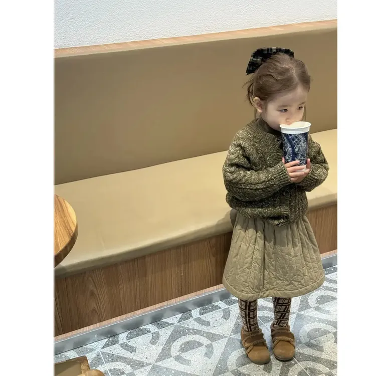 女童套装2025秋冬装新款宝宝秋冬衣服儿童洋气针织衫毛衣夹棉半裙