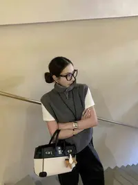 62162潮女时尚百搭针织马夹领纽扣马夹