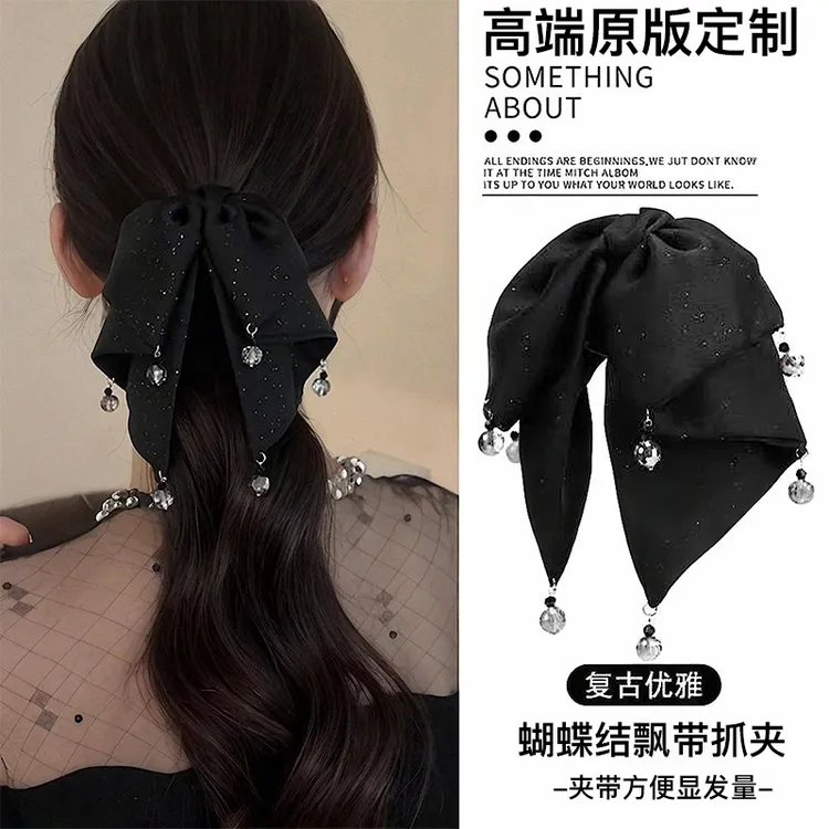 赫本风蝴蝶结抓夹女高级感后脑勺马尾夹半扎发卡鲨鱼夹子头饰发夹