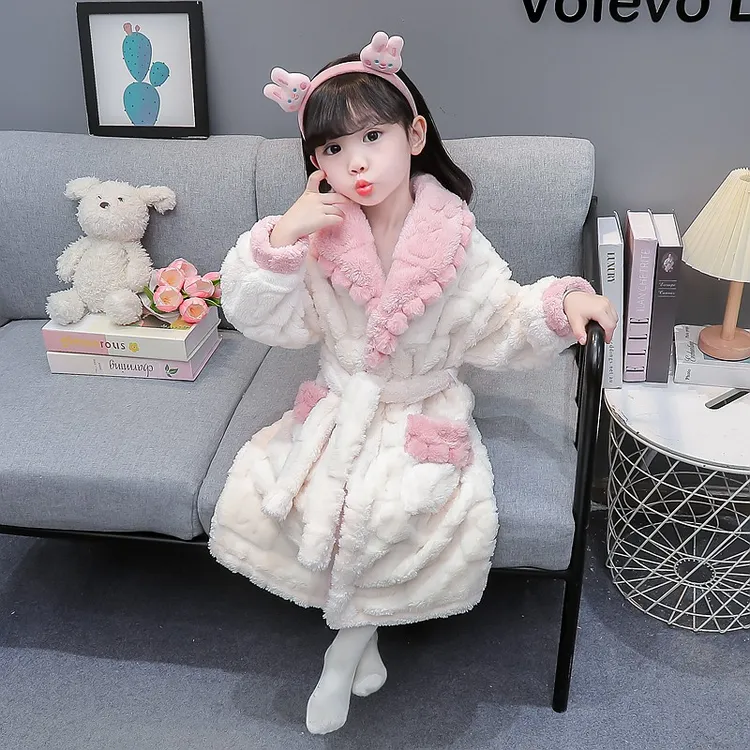 女童珊瑚绒睡袍秋冬季宝宝法兰绒睡衣冬款保暖长款儿童家居服浴袍