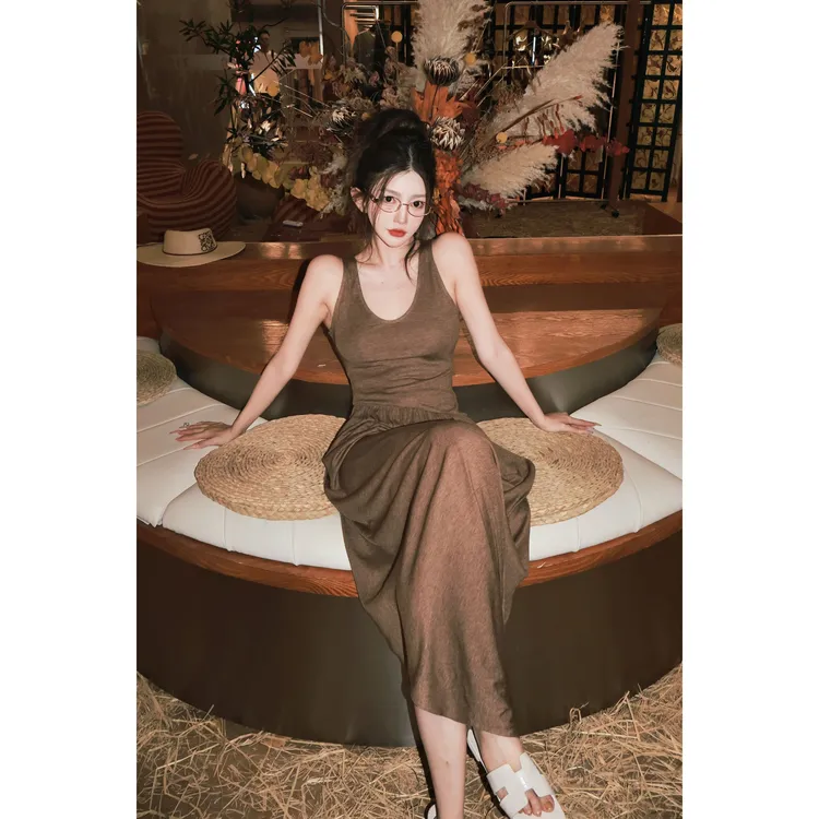 GUIDI GUDI【落日】性感女人味吊带连衣裙/黄加蓝