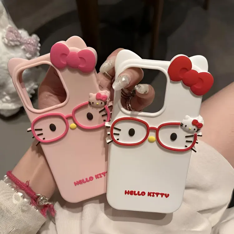 呆萌可爱眼镜框kt猫适用iPhone16promax手机壳15少女14可爱13卡通