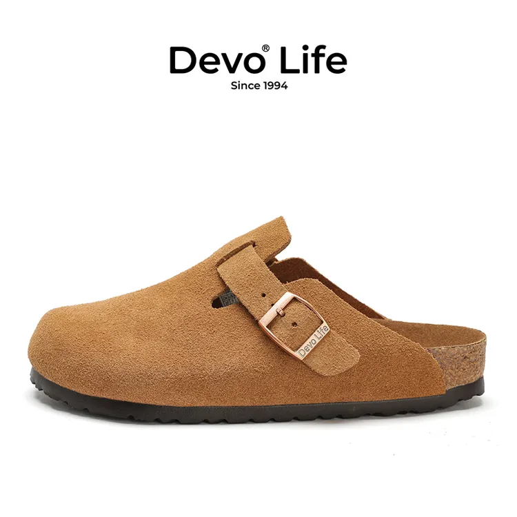 Devo/的沃勃肯鞋女款软木拖鞋包头半包反绒绒面百搭时尚女鞋3624