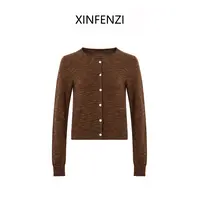 【幻想岛】XINFENZI 澳毛竹节大肚纱通勤圆领开衫上衣 35541