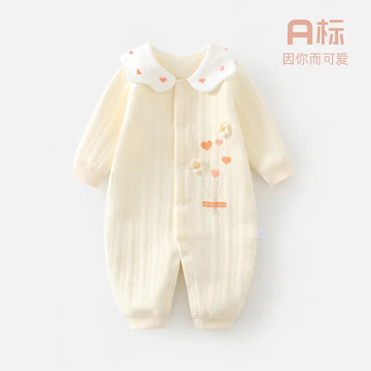 婴儿连体衣新生儿春秋夹棉长袖保暖爬服哈衣宝宝衣服薄棉外出服