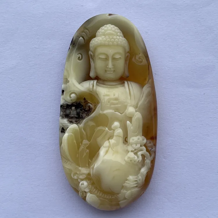 蜜蜡白蜜一心向佛吊坠文玩蜜蜡挂件微暇15.54g65.5/32.7/10.6㎜