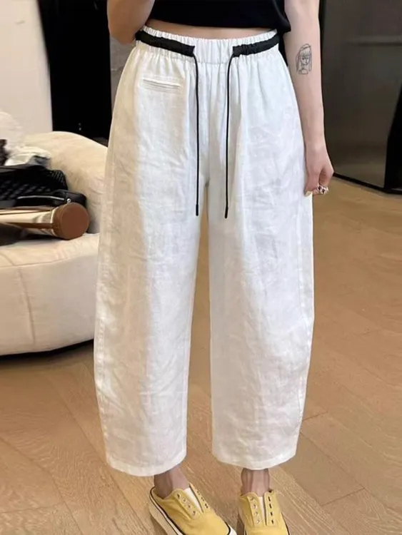 大码夏季时尚温柔风简约百搭休闲弯刀裤宽松薄款显白直筒阔腿裤女