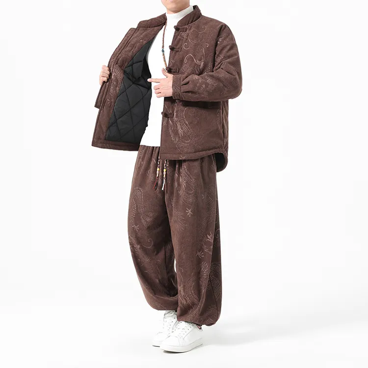 2025冬季新款中国风套装棉服中式复古唐装龙纹加厚保暖棉衣两件套