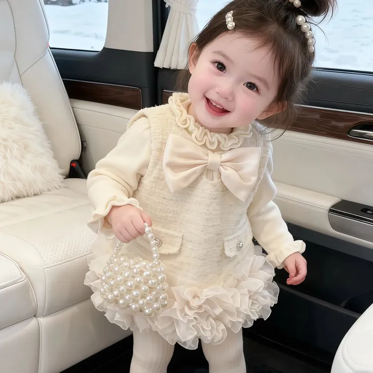女童小香风背心裙冬装2025新款周岁礼服裙女宝宝公主裙加绒连衣裙