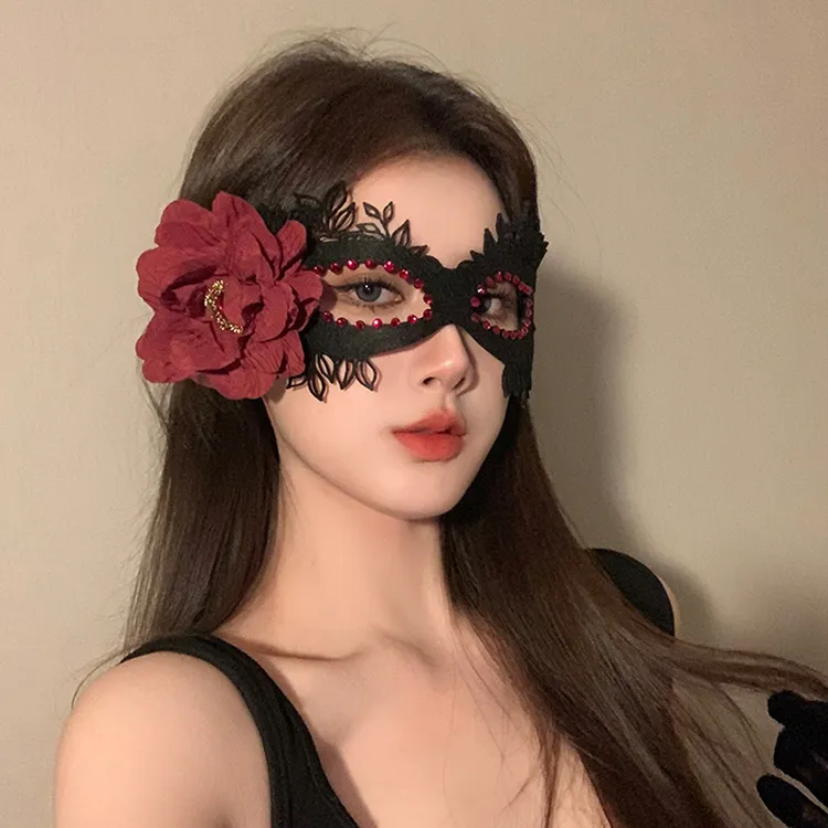 黑色花朵面具假面舞会圣诞节装扮道具晚会半脸面具眼罩化妆之夜