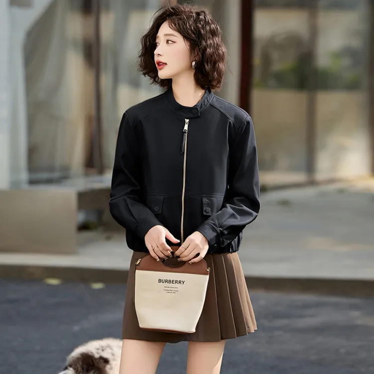 皮衣外套女士2025春秋季韩版时尚短款宽松立领休闲黑色皮夹克上衣