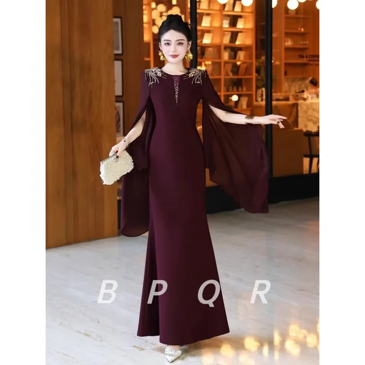 BPQR婚礼宴会晚装连衣裙高档喜妈妈喜婆婆新娘敬酒服订钻连衣裙长