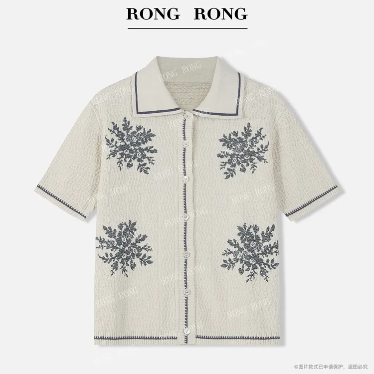 溶溶【白雾蓝雪】RONGRONG 亚麻棉混纺肌理感刺绣上衣50042746XP
