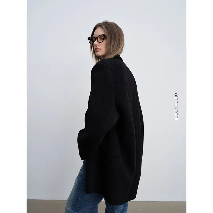 JCCC影子【琥珀/黑白游弋】两色骆驼绒廓形短款羊毛呢大衣JE4FSD19